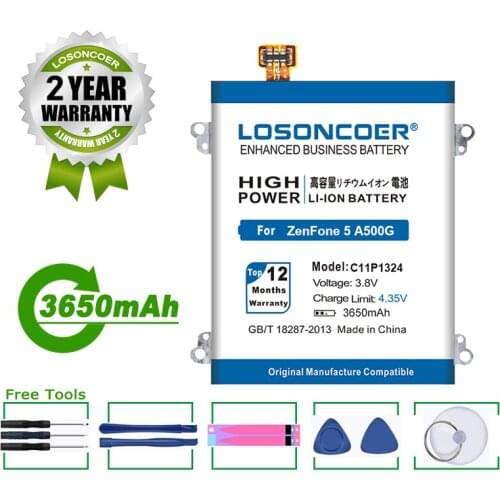 LOSONCOER Battery 3650mAh C11P1324 Battery For ASUS ZenFone 5 A500CG Battery A501CG A500KL A500 Battery
