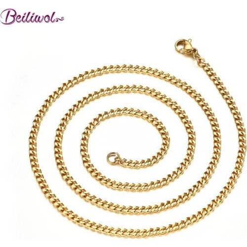 Beiliwol Gold-Color Necklace Men Stainless Steel New Fashion Jewelry Black Link Chain Width 3cm Never Fade Wholesale 5pcs/lot