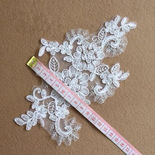 Off white Mesh Lace Applique Polyester Lace Trim Floral DIY Sew On Patch DIY Sewing Craft For Wedding Decoration