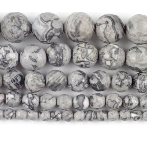 Natural Faceted Map Jaspers Stone Beads Round Loose Spacer Beads For Jewelry Making 4/6/8/10/12mm Bracelet Handmade
