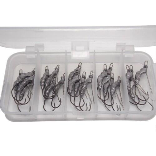 CATCHSIF 21pcs weedless Weighted Worm Fishing Hooks Shrimp Shape Flipping jigs 3g