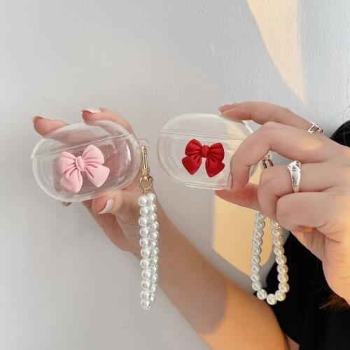 For Beats Studio Buds Earphone Case Butterfly Pearl Wrist chain clear Cover Cartoon Accessories StudioBuds soft Protect case