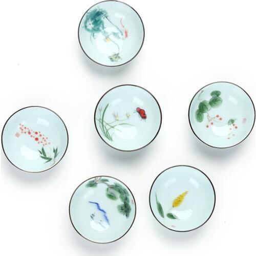 Jingdezhen small hand-painted Kung Fu tea cup ceramic cups Lotus teaup Puer Tea set chinese porcelain flower pattern noggin gift