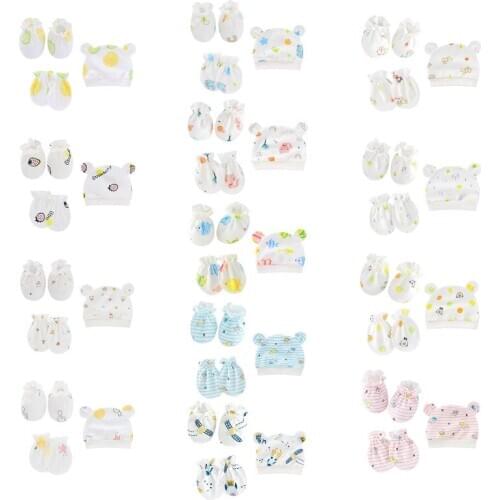 Baby Anti Scratching Soft Cotton Gloves Foot Cover Hat Set Comfy Mittens Socks Cap Kit Toddler Newborn Accessorise