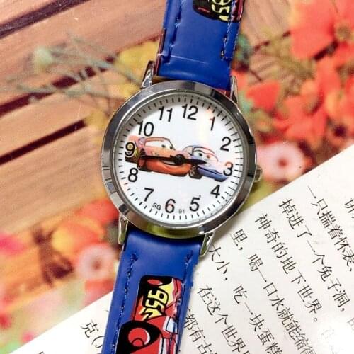 Disney Car mobilization child Cartoons Leather watch Lightning McQueen Anime car Creative watch Boys Quartz Watch Watch gift