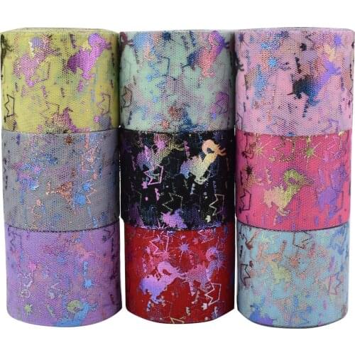 HSDRibbon 60MM Colorful printed Pattern organza Mesh Fabric Ribbon