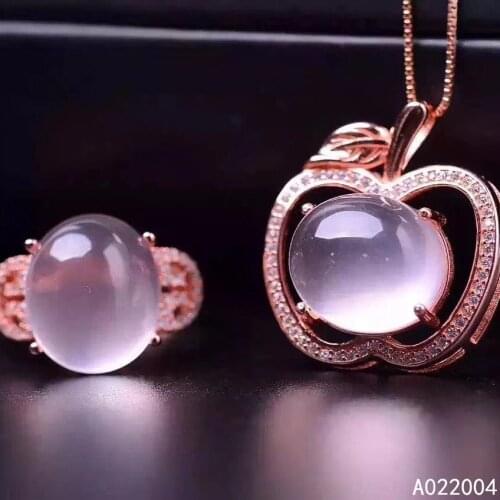 KJJEAXCMY Fine Jewelry 925 sterling silver inlaid natural Rose Quartz female ring pendant set fashion Support detection