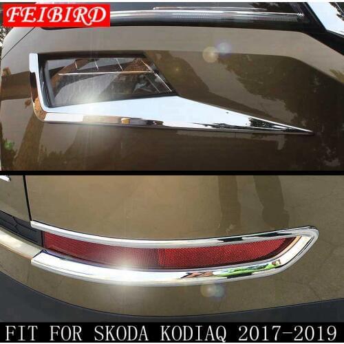 Front Head Fog + Rear Bumper Tail Fog Lights Lamp Cover Trim Kit Accessories Exterior ABS Fit For Skoda Kodiaq 2017 2018 2019