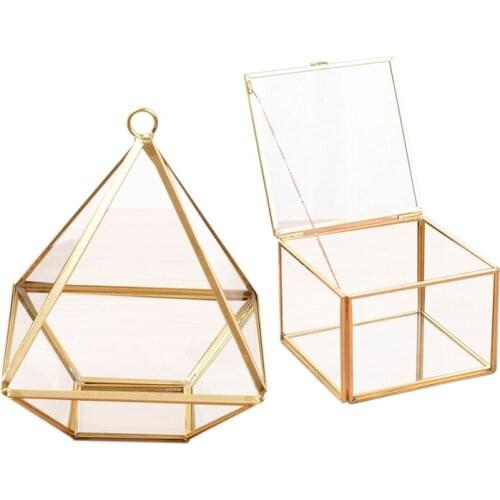 Diamond Shape Box Organizer Geometry Glass Cosmetic Storage Box Jewelry Collection Box & Square Opening Glass Geometry Garden Je