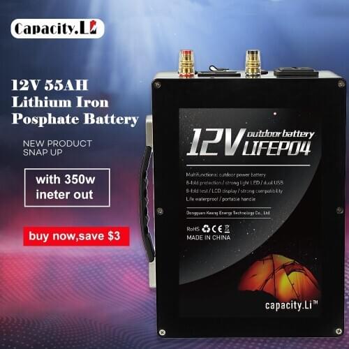 Capacity Li 12V Lifepo4 55Ah Rechargeable 30AH Lithium Battery With BMS And AC110V/220V 350w Used For Outdoor Camping Engine