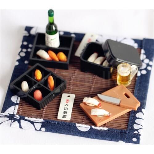 1/12 Scale Miniautre Dollhouse Japanese Play Food Mini Sushi Sake Set for OB11 BJD Doll House Kitchen Furniture Accessories