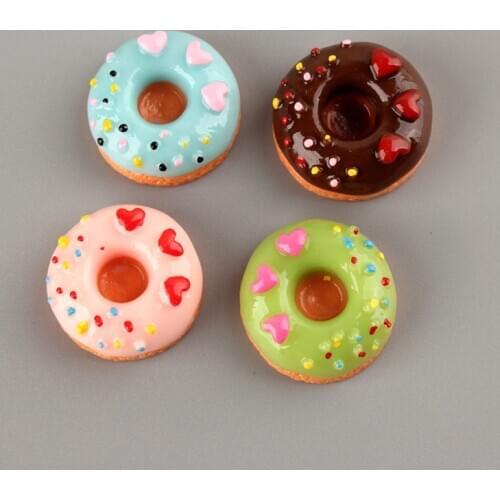 Mini Order 10pcs 24mm Kawaii Food Donut Resin Cabochon Flatback Clay Beads Charms Girl Hair Jewelry Clip Decoration Patch Stick