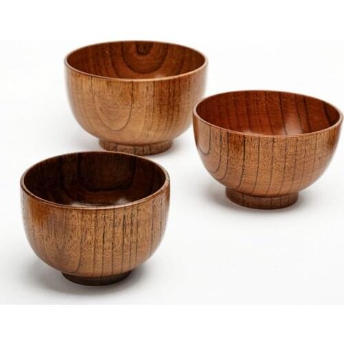 Japanese Tableware Hot Soup Noodle Ramen Bowl Child Protection Unbreakable Anti-scald Jujube Wooden Bowl Kitchen Containers 3PCS