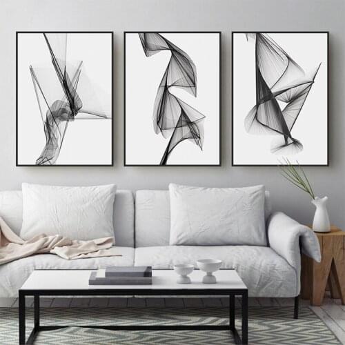 Fashion White and black Abstract line Hazy modern decorative Picture Canvas Wall Art Poster for office living room hotel decor