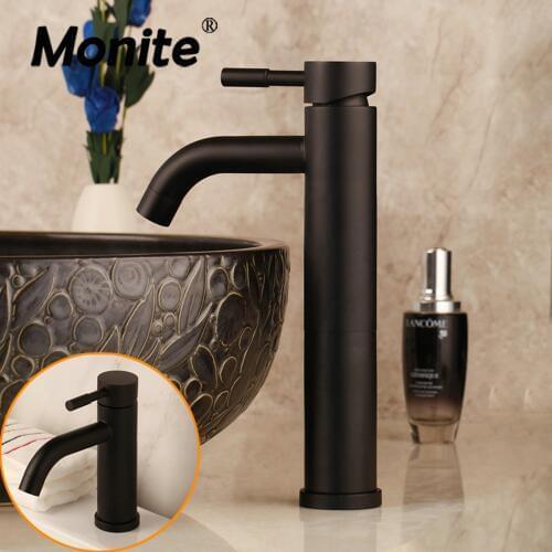 Monite Matte Black Solid Brass Bathroom Basin Mixer Faucet Chrome Stream Spout Tall Short Washbasin Sink Deck Mount Mixers Tap