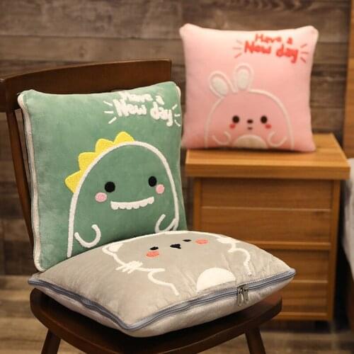 Cartoon Plush 2 In 1 Cushion Blanket, Student, Office, Home, Car, Dual-Use Cushion Quilt