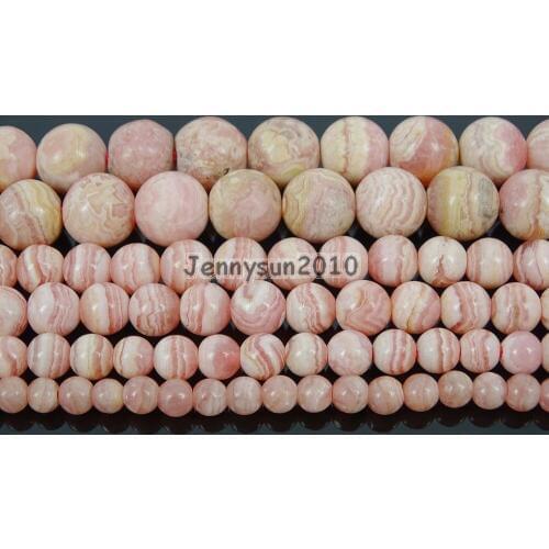 Natural Argentina Rhodochrosite Gems Stone Round Beads 15.5'' 4mm 5mm 6mm 8mm Strand for Jewelry Making Crafts 5 Strands/Pack