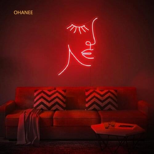 OHANEE Custom Girl Lashes Face Neon Sign Light LED Wall Window Decor Indoor for Home Room Bedroom Name Logo Personalized