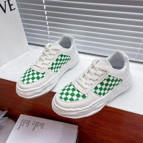 2021 autumn checkered dissolving shoes, small white shoes, students' elastic plate shoes, foot covers, womens shoes, running sh