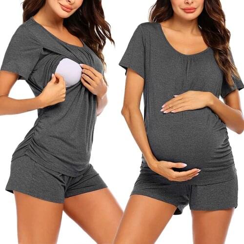 Maternity Pajamas For Set Breastfeed Short Sleeve Nursing Tops Pants Breastfeeding Pregnancy Nursing Pajamas Home service suit