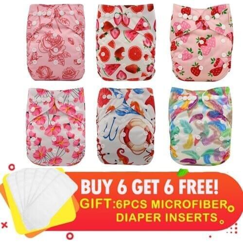 12PCS/Pack Wholesale Price 6 PCS Suede Cloth DiaperWith 6 PCS Microfiber Inserts 2020 Ohbabyka Waterproof Cloth DIapers for Girl