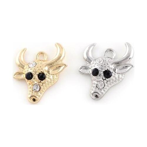 20PCS/lot 21x26mm (Gold,Silver Color) Cow Head Hang Pendant Charms DIY Accessories Fit For Magnetic Floating Locket