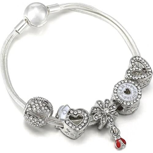 Silver Plated Female Charm Bracelet DIY Crystal Flower Beads Fits Brand Multi-layer Bracelet For Women Jewelry Gift New Arrival