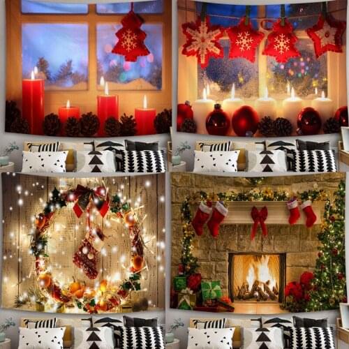 Merry Christmas Wall Tapestry Wall Hanging Fabrics Red Candle Xmas Home Decoration Wall Carpet Home Wall Decorations Living Room