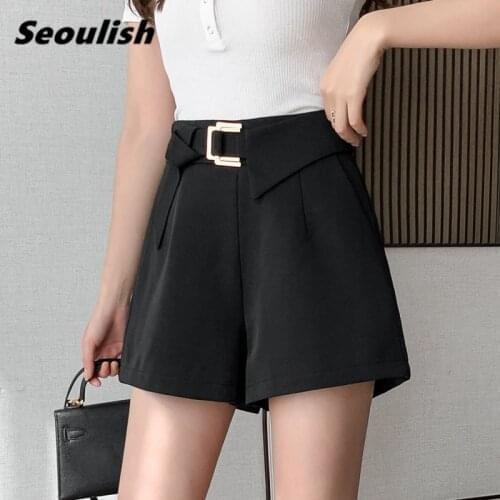 Seoulish Spring Summer Formal Womens Shorts High Waist Buttons Solid Female Workwear Elegant Wide Leg Shorts Trouses 2021 New