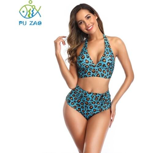 Leopard Dot Bikini Set High Waist Swimwear Women Large Size Print Jumpsuit Split Brazilian Bathing Suits Sexy Swimsuit 2021 New