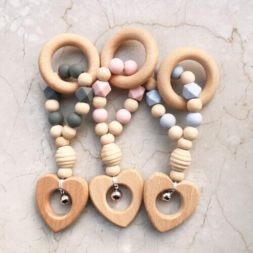 Silicone Wood Baby Gymtoy Fitness Teeth Bite Toys DIY Montessori Toys Teething Toys Silicone Baby Wooden Baby Toys