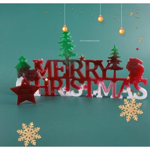 DIY crystal epoxy resin mold Christmas listing decoration Merry Christmas English mirror silicone mold for resin