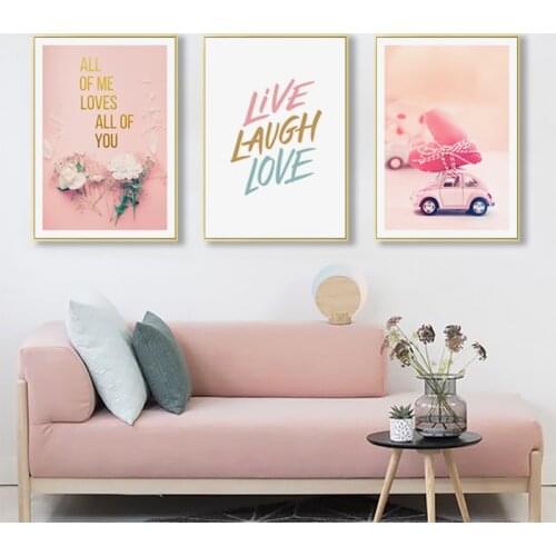 Nordic Decoration Pink Flower Canvas Painting Love Quotes Wall Art Posters and prints Wall Pictures for Living Room Home Decor
