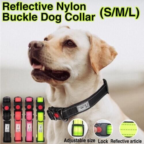 Pet Dogs Collar Reflective Nylon Dog Collars Night Safe For Small Medium Adjustable Dog Collar