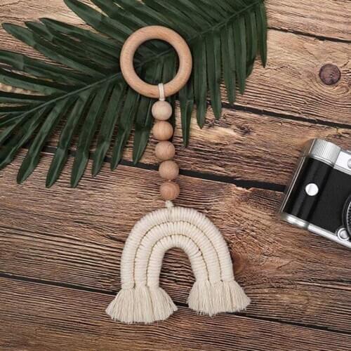 Handmade Woven Cotton Rope Rainbow Decoration Natural Wooden Bead Tassels Garland String Wall Hanging Ornament Home Decoration