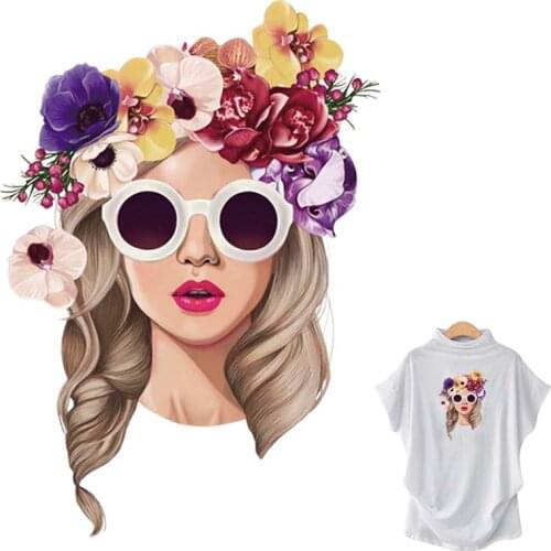 Fabric Patches Flower Girl Transfers Washable New Fashion T-Shirt Jeans Decoration Diy Heat Transfer Iron-On Clothes