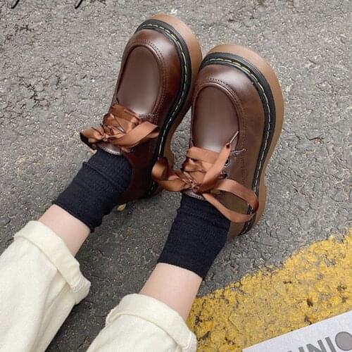 Women Oxford Shoes Platform Casual Shoes Black Lace Up Leather Shoes Sewing Round Toe students shoes zapatos mujer 2021