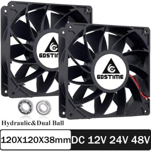 GDSTIME 120mm Axial Fan 120 x 38mm DC 12V 24V 48V 12CM Cooling Fan Dual Ball For PSU Workstation Server Cooler Ventilation Fan