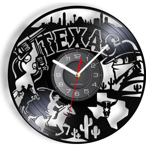 Texas Landscape Vinyl Album Re-purposed Record Clock Western Home Decor USA State Cityscape Skyline Vinyl Disk Crafts Wall Clock