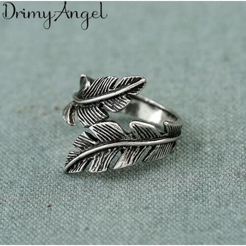 Vintage Handmade Silver Color Big Leaf Rings For Women Men Adjustable Size Christmas Gifts Party Rings Personality