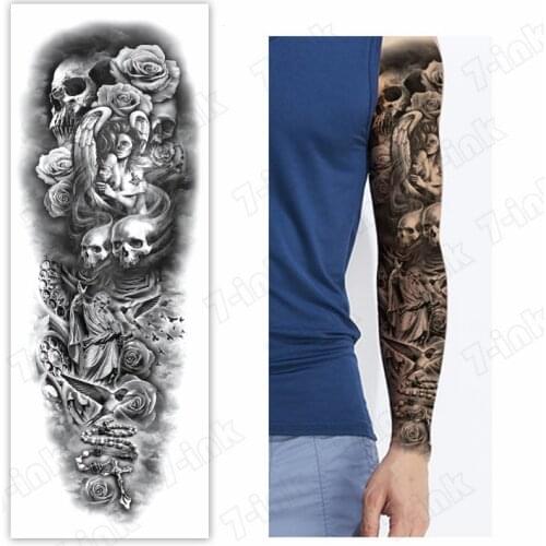 Waterproof Temporary Tattoo Sticker skull cross rose pigeon warrior full arm fake tatto flash tatoo sleeve tato for men women