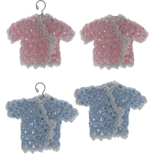 6pcs Handmade Mini Crochet Knitting Short Sleeve Sweater For Baby Shower Baptism Toy Dolls Fabric Crafts Decorations 9.0 x 6.0cm