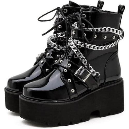 Woman Shoes Women Boots Square Heel Demonia Boots Platform Shoes Goth Band Thigh High Shoes Black Spring Winter Boots