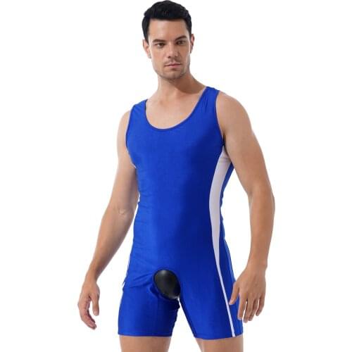 Plus Size Bodysuit Men Sleepwear Open Crotchless Open Butt Jumpsuit Nightwear Color Block U Neck Sleeveless Loungewear Underwear