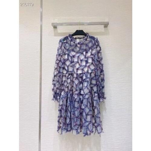 Fashion Runway Summer Dress Women Long Sleeve Dot Print Mesh Appliqué Vintage Knee-Length Dress Vestidos