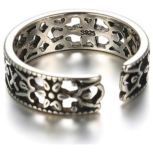 Women Antique Silver Totem Thai Silver Hollow Fashion Opening Ring High-quality Silver Jewelry