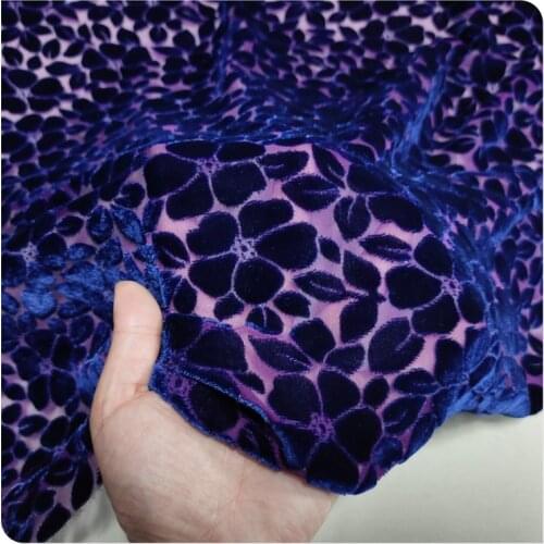 1 Meter Purple Flower Hollow-out Mulberry Silk Bottom Cotton Velvet Dress Shirt Shawl Clothing Fabric