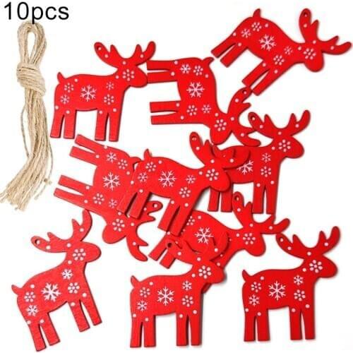 10Pcs Wooden Deer Shape Snowflake Print Hole Rope Hanging Pendant Home Decor handmade crafts make gift Wooden Slice Christmas