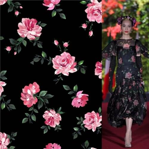100% polyester stretch fabric dress high-end rose flower printed fabric diy clothing shirt bedding patchwork 117