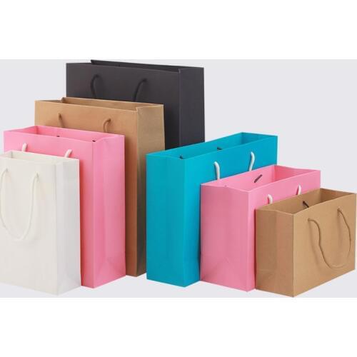 100pcs 5 Colors New High Quality Kraft Paper Bag With Handles Festival Gift Bag For Wedding Birthday Party Jewelry Paper Bags